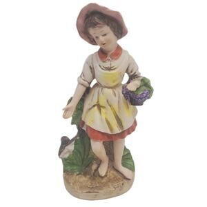 Bisque Porcelain Figurine 2238 By Ardco Woman Girl Basket Grapes Harvest Japan